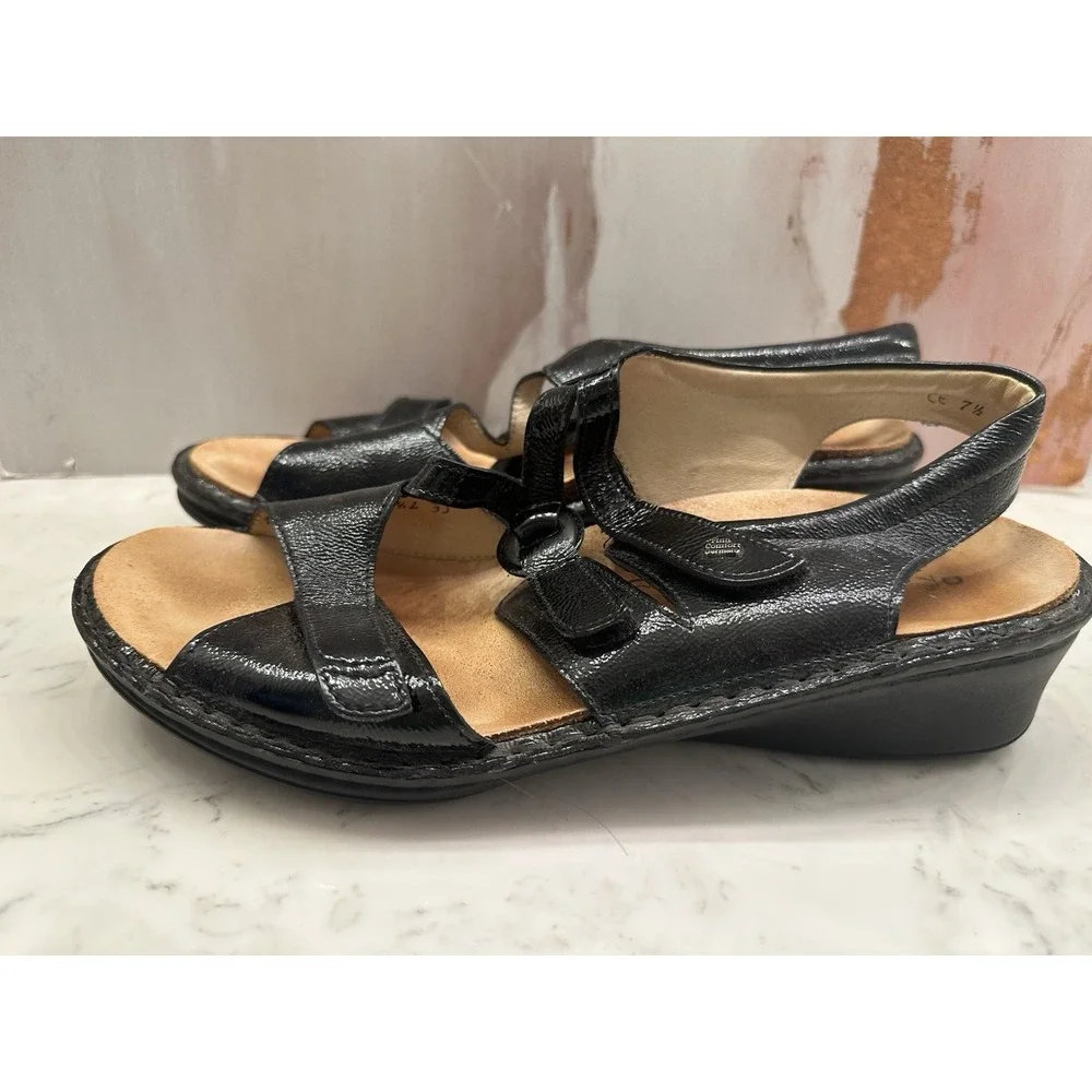 Finn Comfort Adana Dress Sandal Womens 9.5 US/7.5 UK Black‎ Patent Leather Wedge